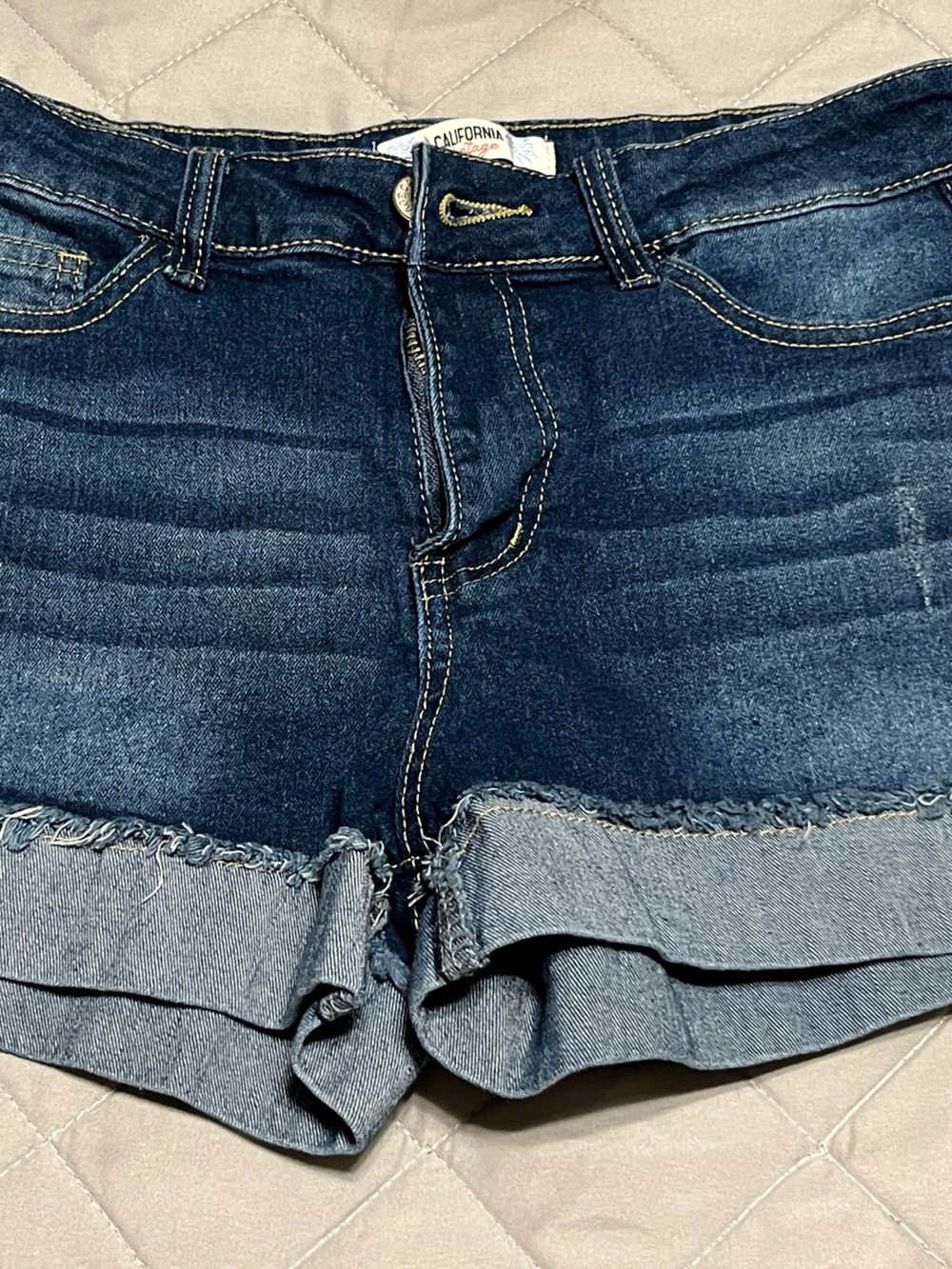 Dark Blue Denim Women's Shorts - Casual Frayed Hem